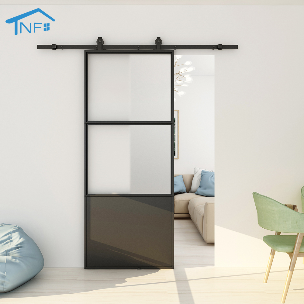 American style interior aluminium track glass sliding bathroom barn door
